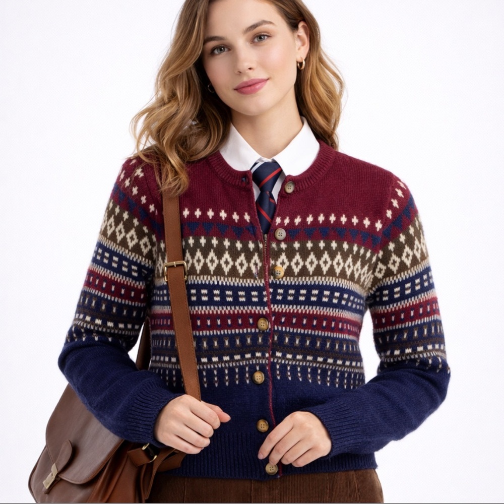 Vintage 90s Cardigan Medium Fair Isle Multicolor Cottagecore Ivy County Seat